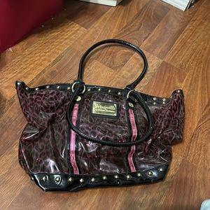 Betsey Johnson Betseyville Leopard Print Large Tote With Black Trims And Gold